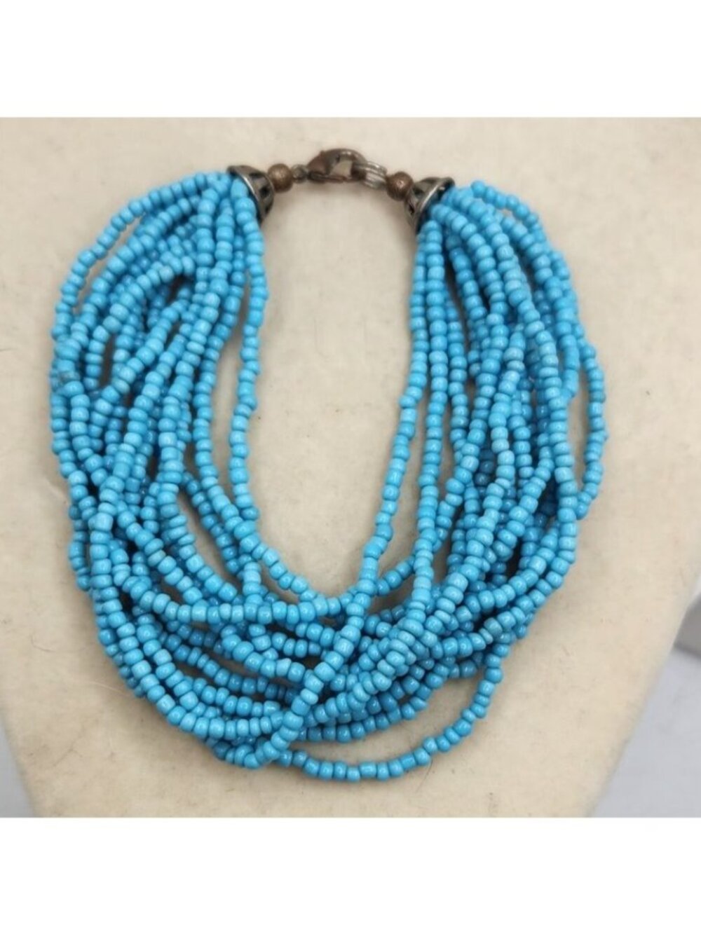 Vintage Multi-Strand Turquoise Blue Beaded Bracelet With Metal Clasp
